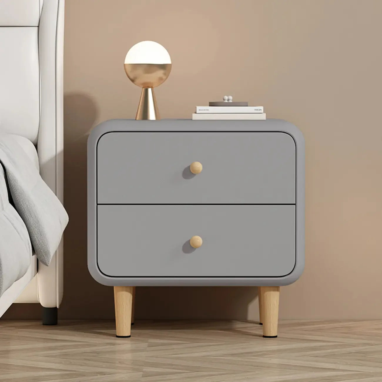 Table de chevet moderne en bois à 2 tiroirs avec pieds