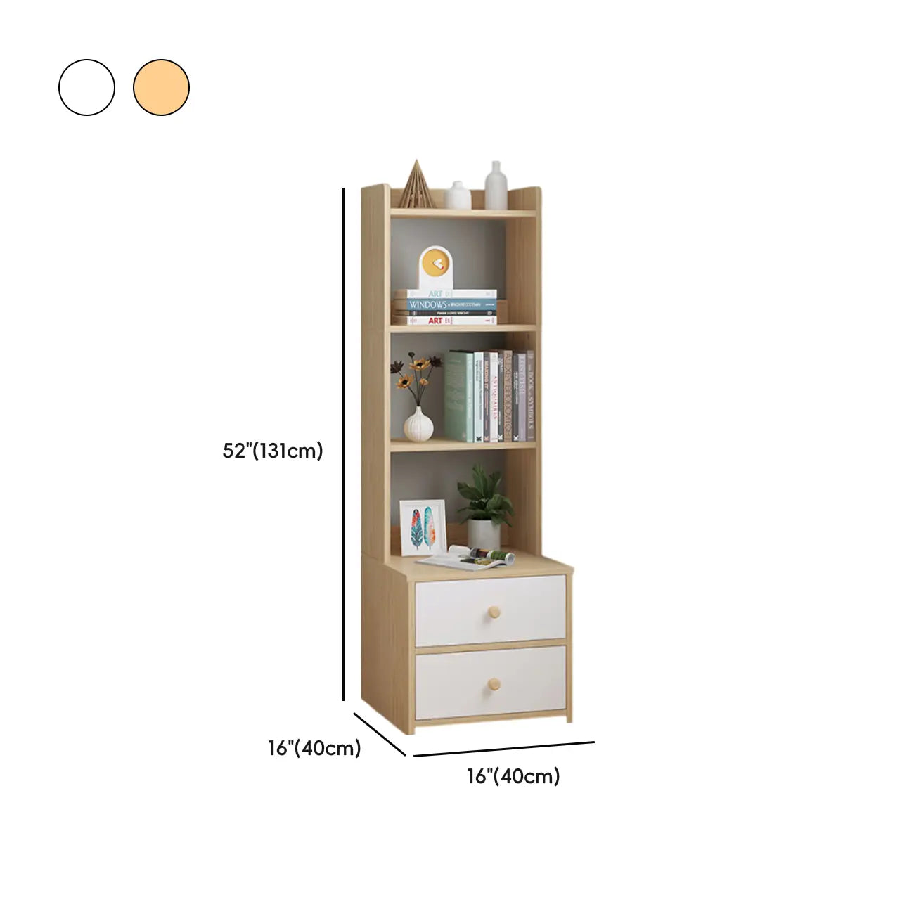 Table de chevet moderne en bois haut avec étagères spacieuses et 2 tiroirs