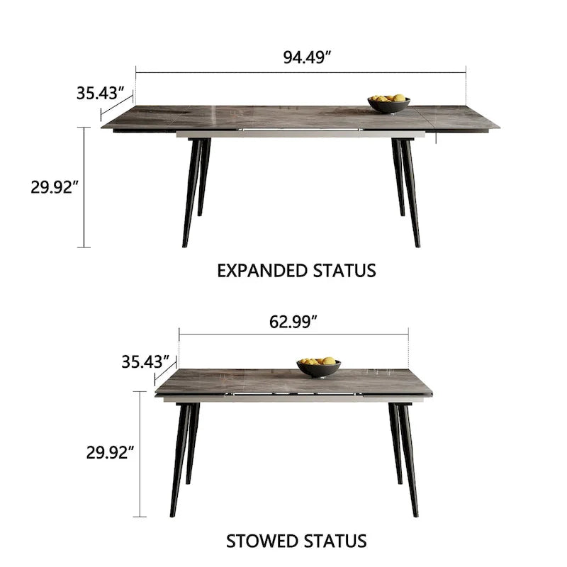 Table à manger rectangulaire extensible en pierre frittée 94,48