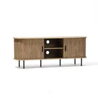 Meuble TV LuxenHome 55 po de style moderne du milieu du siècle avec porte coulissante pour téléviseurs jusqu'à 60 po, centre de divertissement avec rangement et étagères, marron