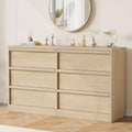 Commode 6 tiroirs en chêne naturel de 119 cm de large, grand buffet en bois avec grande capacité de rangement, pour salon, entrée