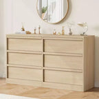 Commode 6 tiroirs en chêne naturel de 119 cm de large, grand buffet en bois avec grande capacité de rangement, pour salon, entrée