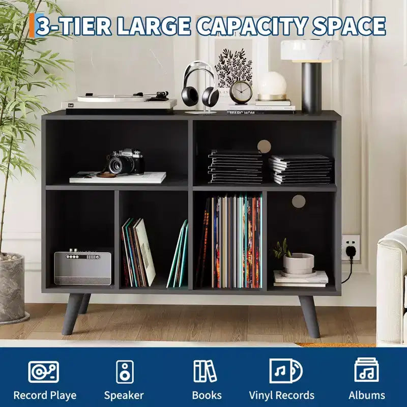 Meuble support pour tourne-disque COZONY avec rangement vinyles, étagère décorative de 39,5 po pour platine vinyle, pouvant contenir jusqu'à 350 albums, pour salon