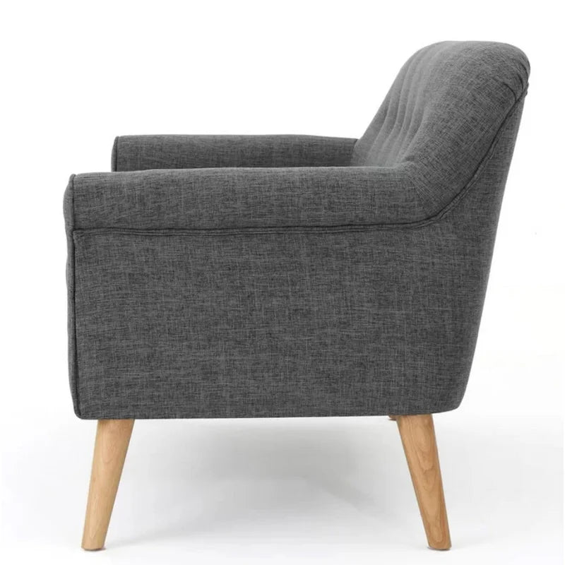 Causeuse, 50 po, Tissu lisse en polyester capitonné gris, Bois brun naturel