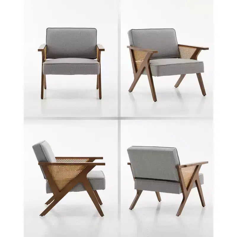 Fauteuil d'appoint moderne en lin, fauteuil de lecture rembourré avec dossier, fauteuil simple, fauteuil d'appoint avec pieds en bois pour salon ou chambre à coucher