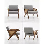 Fauteuil d'appoint moderne en lin, fauteuil de lecture rembourré avec dossier, fauteuil simple, fauteuil d'appoint avec pieds en bois pour salon ou chambre à coucher