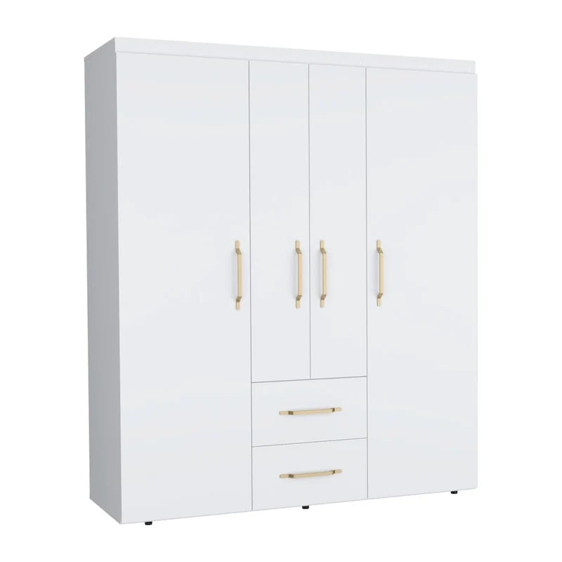 19.8 Armoire quatre portes moderne avec options de rangement multiples et accents métalliques
