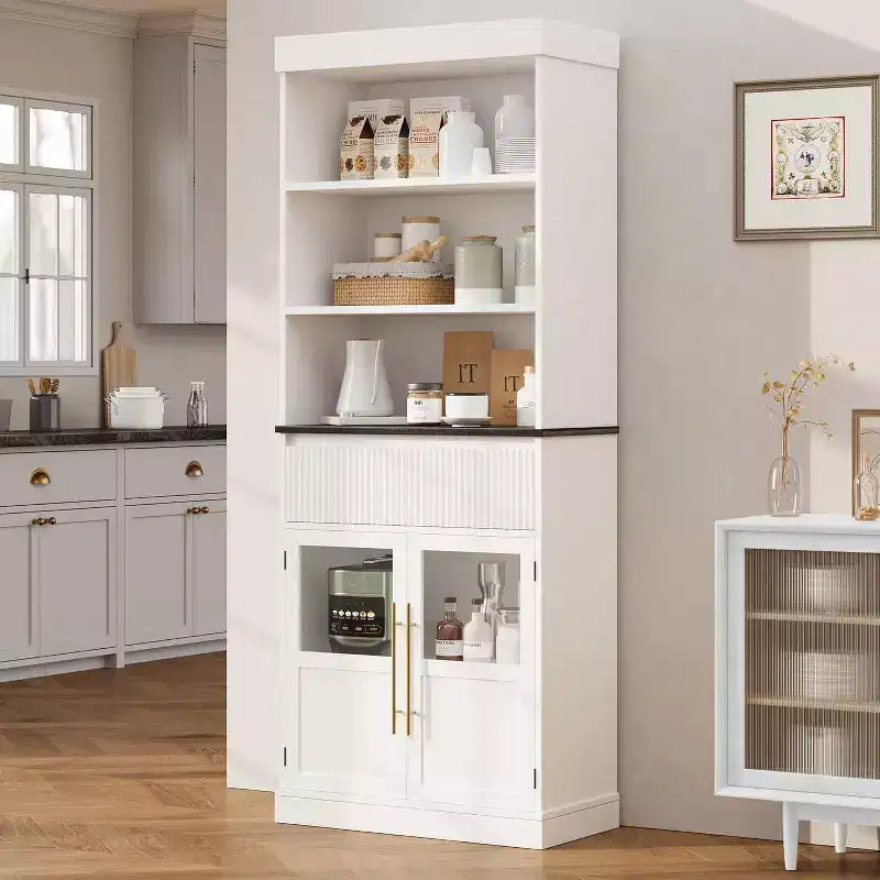 Élément haut de cuisine de 178 cm avec portes vitrées et tiroir - Rangement polyvalent pour le salon, le bureau, la salle à manger et l'entrée