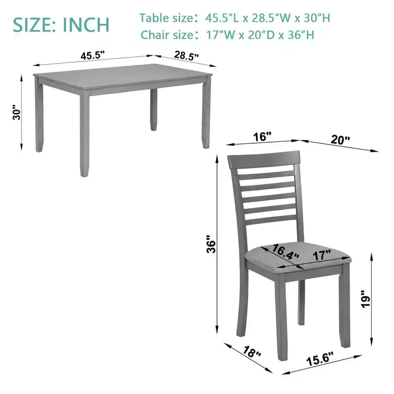 Ensemble de salle à manger moderne 5 pièces : table rectangulaire en bois avec 4 chaises rembourrées pour cuisine et salle à manger