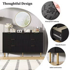 Commode moderne à 7 tiroirs cannelés avec poignées dorées, large commode de rangement en bois pour chambre à coucher, salon, entrée
