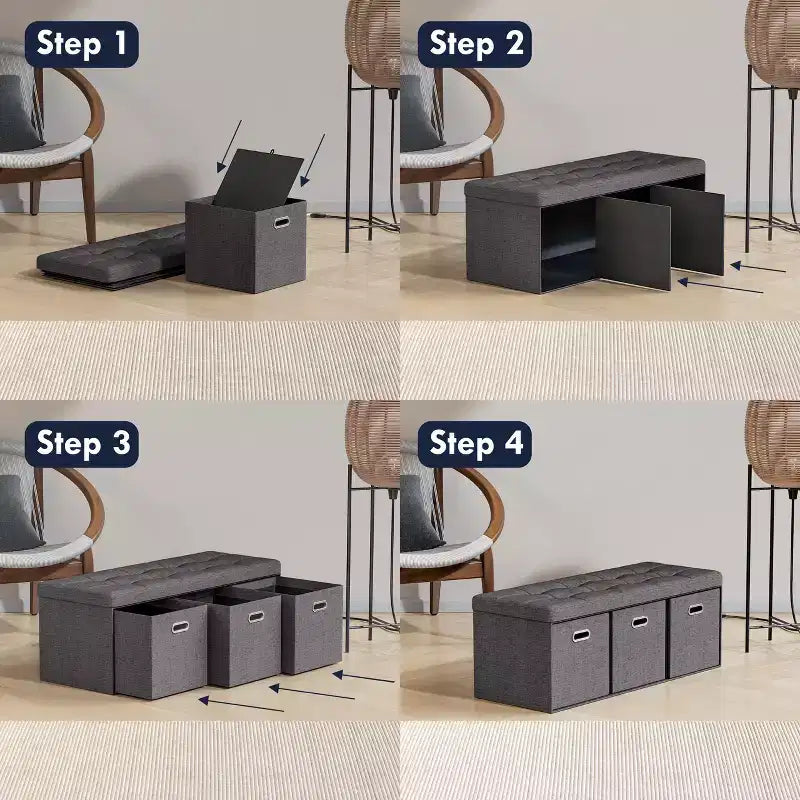 Banc de rangement pliant Ornavo Home de 101,6 cm avec tiroirs, parfait pour le salon, la chambre et l'entrée