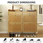 Meuble de rangement pour chaussures en rotin, table d'entrée de style ferme avec 4 tiroirs basculants et 2 tiroirs, organiseur de chaussures en bois pour entrée, couloir