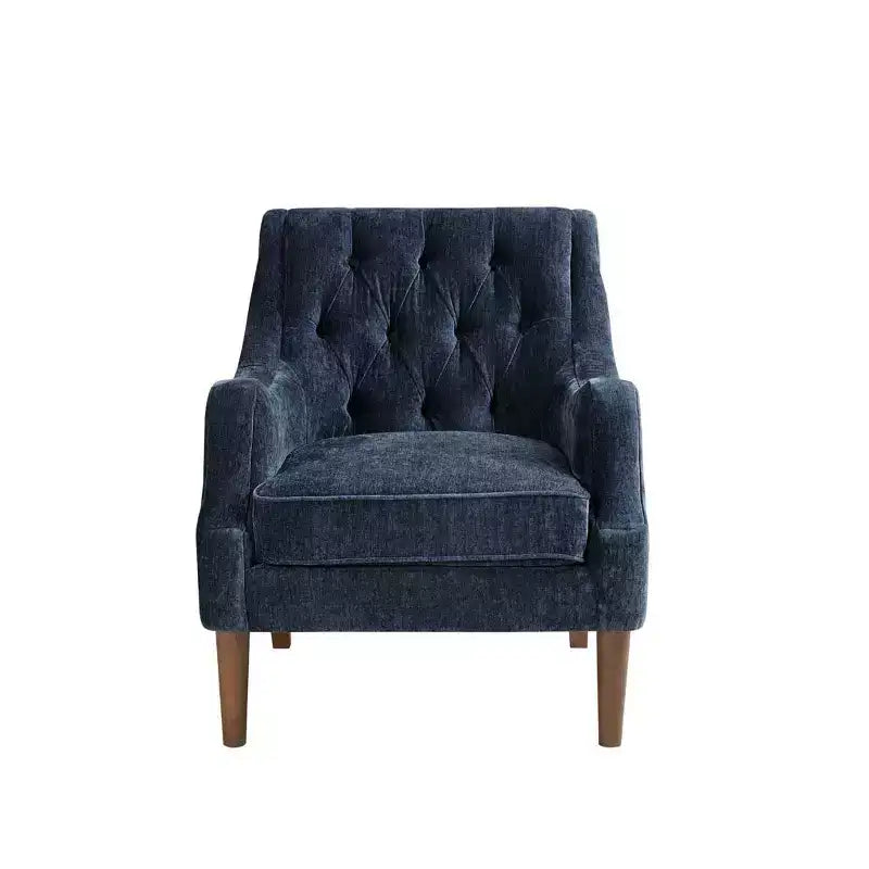 Okak Fauteuil d'appoint contemporain avec boutons capitonnés, coussin rembourré et pieds en bois, pour salon, chambre ou coin lecture