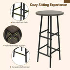 Costway Ensemble table de bar et chaises 3 pièces Table et tabourets de pub industriels avec porte-bouteilles Marron/Chêne