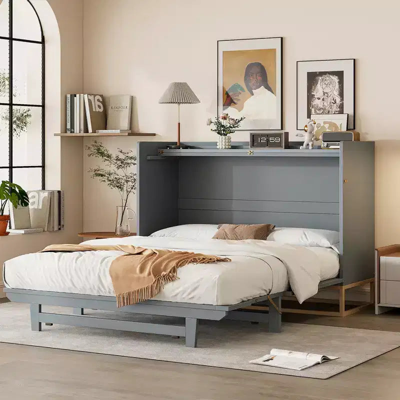 Lit escamotable Queen Size Whisen Modern Design, repliable en armoire avec pieds en fer