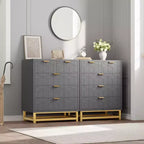 Commode de rangement moderne Acekool à 5 tiroirs avec poignées métalliques pour chambre, salon ou entrée - Blanc avec pieds en métal doré