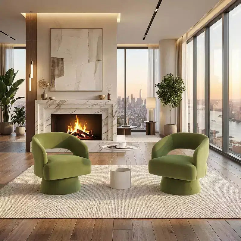 Fauteuil pivotant rond en velours – Fauteuil lounge moderne avec dossier rayé et coussin moelleux, chaise d'appoint élégante pour salon, chambre à coucher