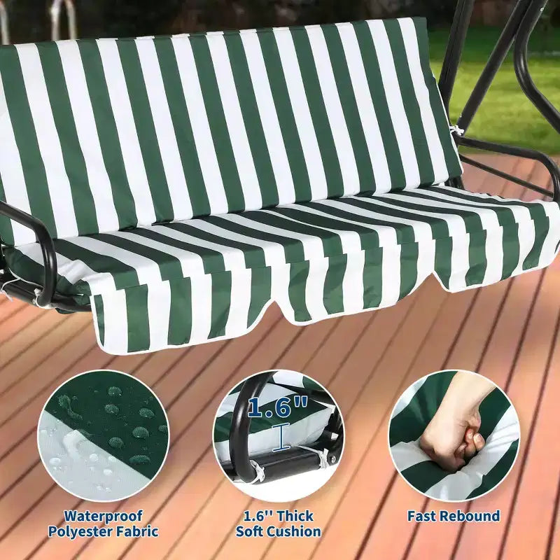 Balancelle de jardin 3 places résistante aux intempéries, auvent réglable, cadre en acier robuste, résistante aux UV et à l'eau, capacité de 227 kg, pour le jardin, la véranda, la pelouse
