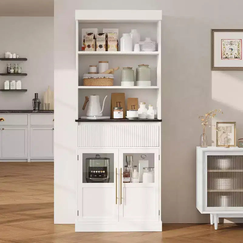 Élément haut de cuisine de 178 cm avec portes vitrées et tiroir - Rangement polyvalent pour le salon, le bureau, la salle à manger et l'entrée