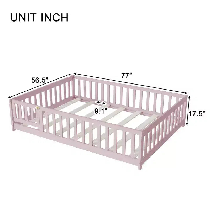 Lit au sol pleine grandeur Luxystar avec clôture et porte pour chambre d'enfant
