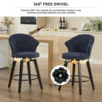 Tabourets de bar pivotants Blanc / Bleu / Gris foncé, lot de 2, chaises de hauteur comptoir rembourrées en chenille avec pieds en métal