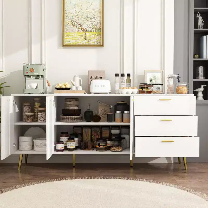 Commode moderne blanche Famapy avec tiroirs - Meuble polyvalent