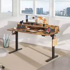 GALAXHERO Bureau électrique debout élargi de 55,24 pouces, poste de travail assis-debout réglable en hauteur avec 2 tiroirs, pour bureau à domicile