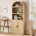 Bibliothèque GustoWave avec portes, étagère arquée de 182 cm de haut, meuble de rangement de style ferme avec étagères, bibliothèques en bois pour bureau à domicile
