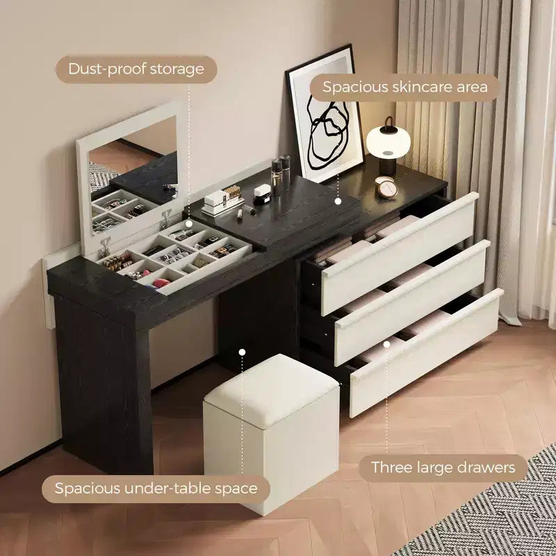 Luck Live Meuble-lavabo moderne extensible avec tabouret moelleux