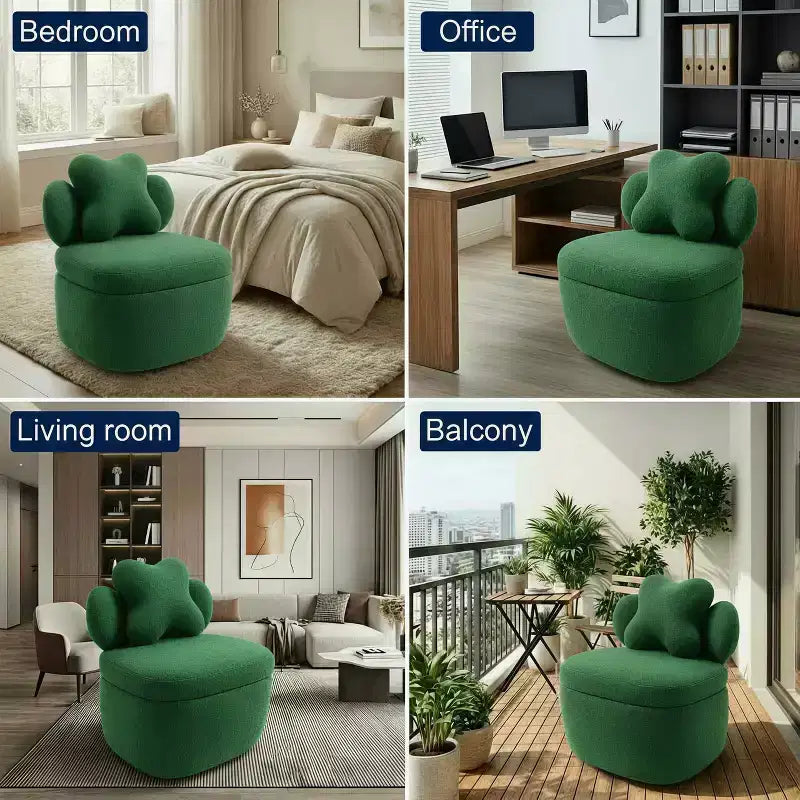 Fauteuil pivotant à 360° avec compartiment de rangement - Fauteuil de salon en velours moelleux pour salon, chambre, bureau - Vert