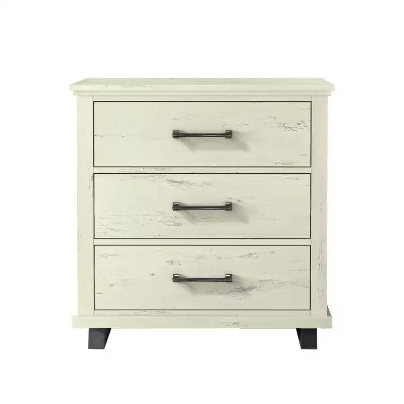 Festivo Ensemble Contemporain 3 pièces Commode 5 tiroirs 24 et Table de Chevet 3 tiroirs Blanc cassé Scié : MDF, Pieds en Métal, Anti-basculement