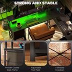 HOMCOM Bureau réversible en L de 167 cm avec tiroir-classeur, bureau double de 266 cm avec prise de courant et lumière LED, étagère pour écran et support CPU