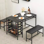 Ensemble de salle à manger 4 places, table de cuisine avec 2 bancs, casier à vin et étagère de rangement, ensemble de table de salle à manger rectangulaire, ensemble de salle à manger 3 pièces