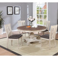 Ensemble de salle à manger Roundhill Furniture Arch en chêne vieilli : table ronde, quatre chaises