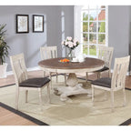 Ensemble de salle à manger Roundhill Furniture Arch en chêne vieilli : table ronde, quatre chaises