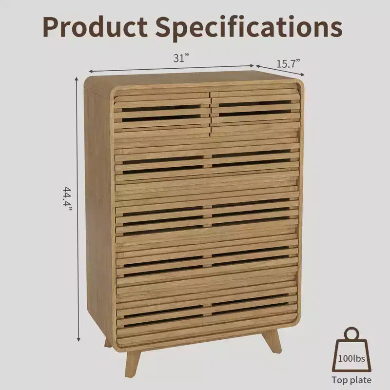 Commode haute SOLACE FURNITURE à 6 tiroirs, commodes avec grille et design incurvé