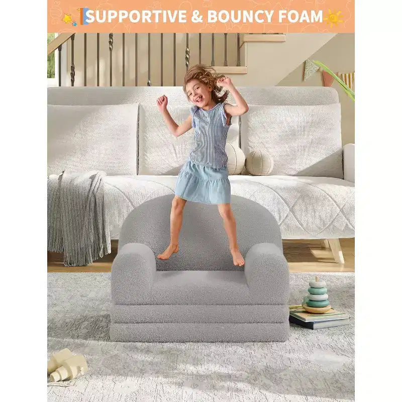 Canapé convertible 2 en 1 pour enfants Acekool, fauteuil douillet en polaire d'ours en peluche qui se transforme en chaise longue ou en lit, canapé moelleux pour enfants pour salle de jeux et chambre de bébé