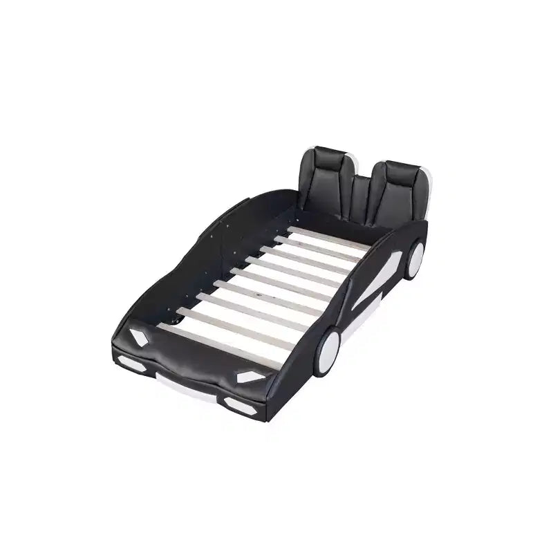 Lit Plateforme Jumeau Whisen au Design Cool en Forme de Voiture de Course avec Roues