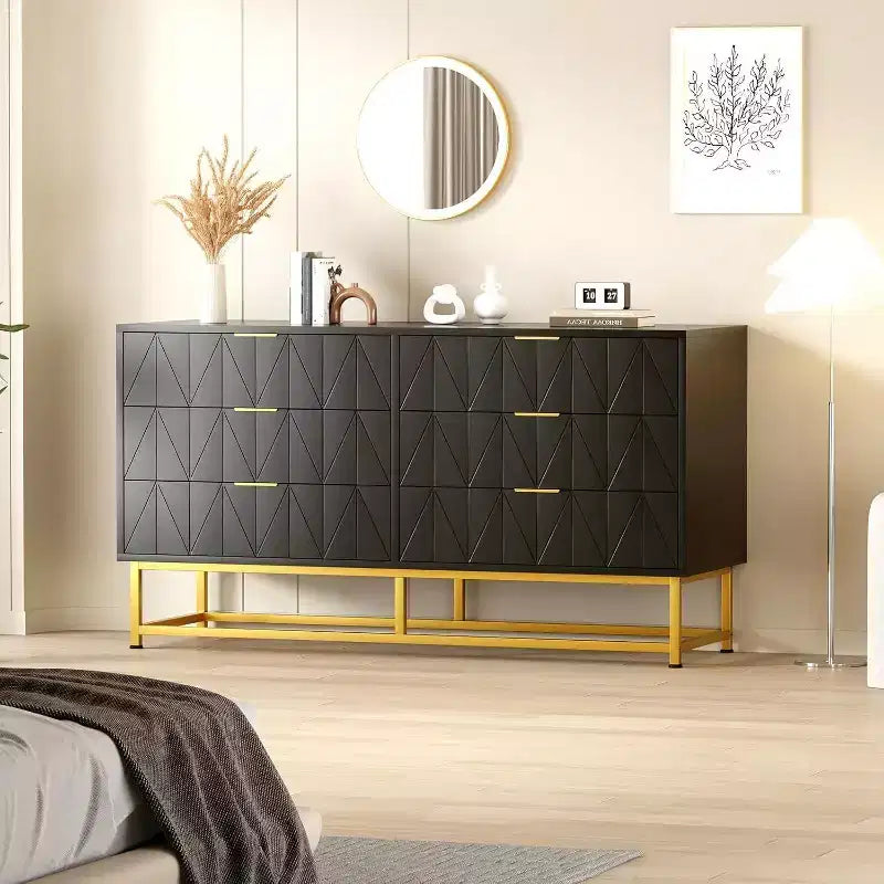 Commode 6 tiroirs Coolmee, tiroirs de commode modernes, organisateur de tiroirs avec pieds en métal, armoire de rangement pour chambre, salon, couloir, placard