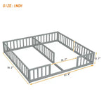 Lit double superposé avec barrière de sécurité, lit plateforme en bois avec clôture pour 2 enfants