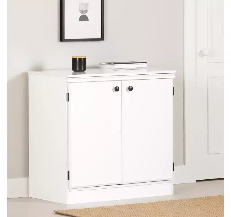 Meuble de rangement de transition HomeStock petit à 2 portes, blanc pur