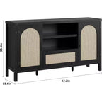 47.2/59.1 Meuble Buffet en Rotin avec Rangement, Buffet de Ferme Bohème avec Étagères Réglables, Tiroir, Portes, Meuble Bar à Café de Cuisine