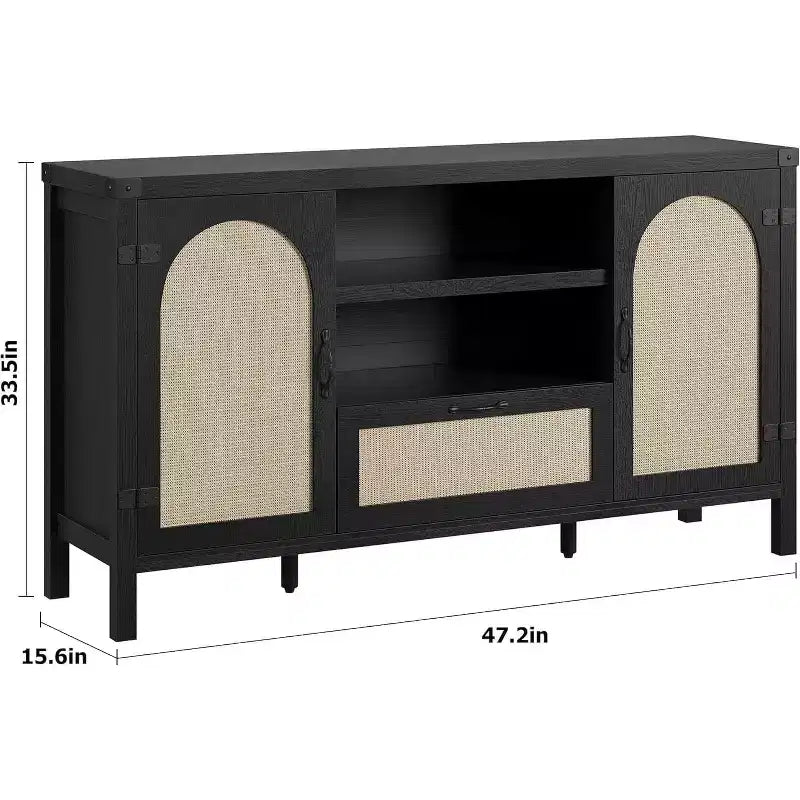 47.2/59.1 Meuble Buffet en Rotin avec Rangement, Buffet de Ferme Bohème avec Étagères Réglables, Tiroir, Portes, Meuble Bar à Café de Cuisine
