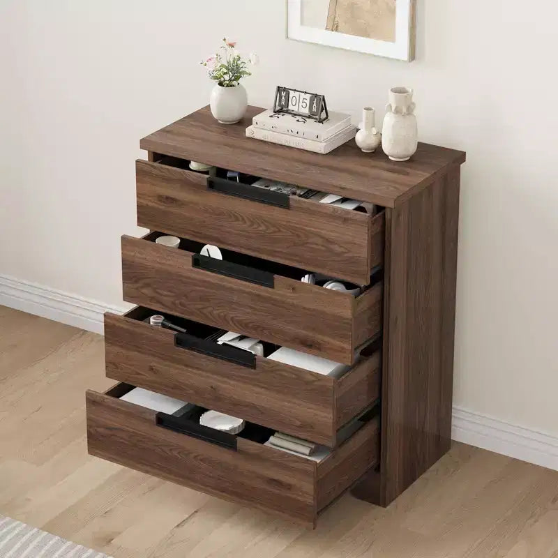 Commode 4 Tiroirs pour Chambre à Coucher, Tiroirs avec Poignées Intégrées, Organiseur de Commode en Bois pour Salon, Chambre de Bébé, Couloir et Entrée