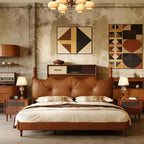 Cadre de lit Queen/King en cuir PU avec tête de lit capitonnée ondulée, de style moderne du milieu du siècle et vintage, Café - ModernLuxe