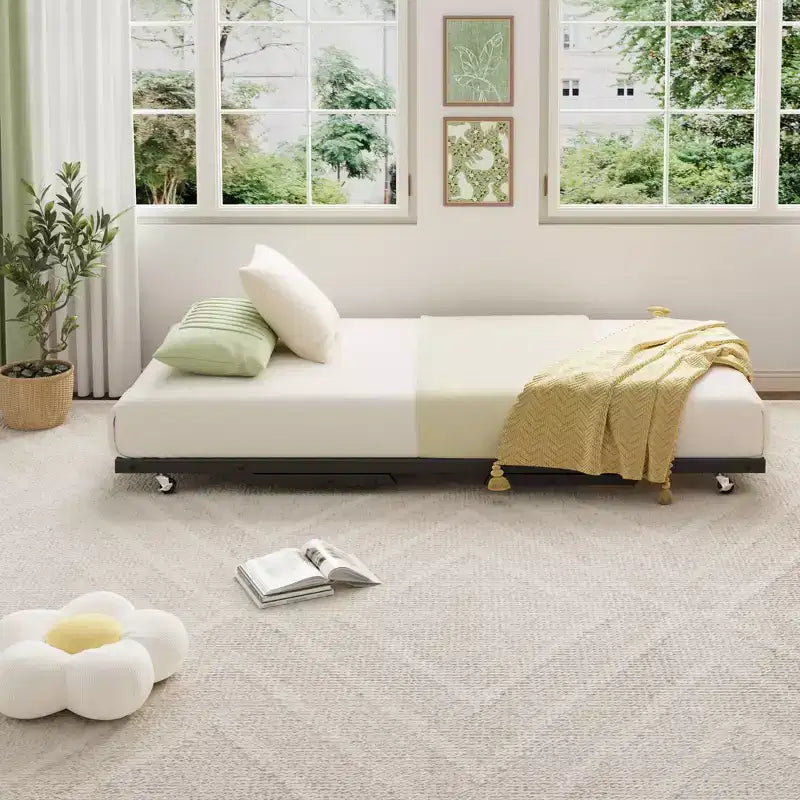 Lit gigogne double avec roulettes verrouillables - Cadre de lit pliant en métal escamotable pour chambre à coucher, chambre d'amis et salon