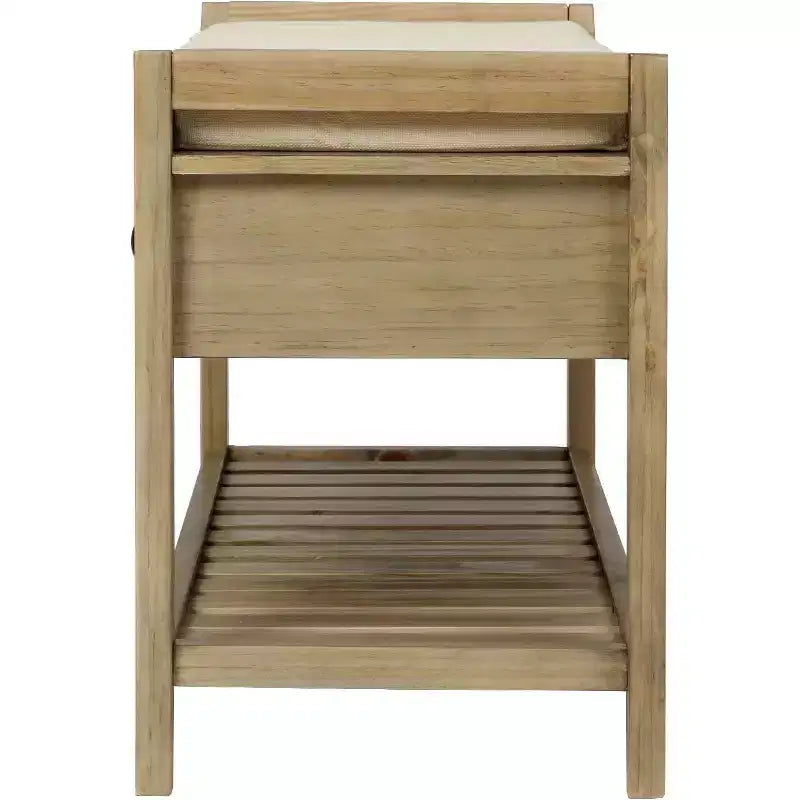 Banc de rangement de ferme Acekool 35,4" avec coussin, banc d'entrée à 2 niveaux avec étagère et 2 tiroirs pour chambre, couloir, salon, finition gris délavé