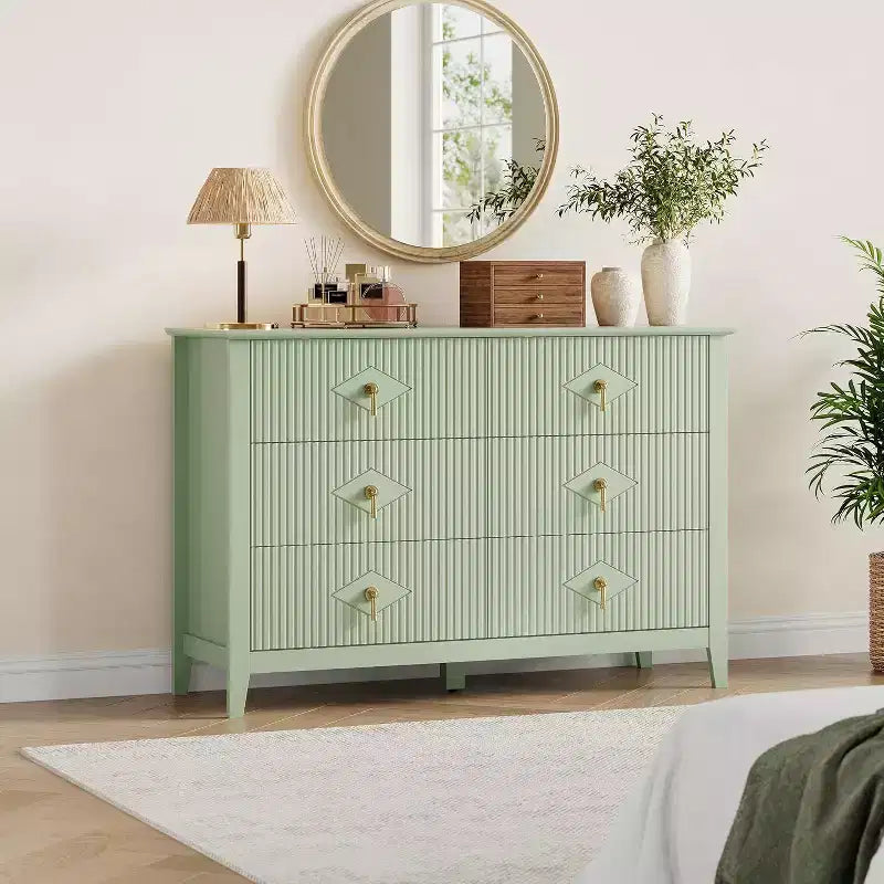 Acekool Commode cannelée à 6 tiroirs de 120 cm, Meuble de rangement moderne pour chambre à coucher, salon