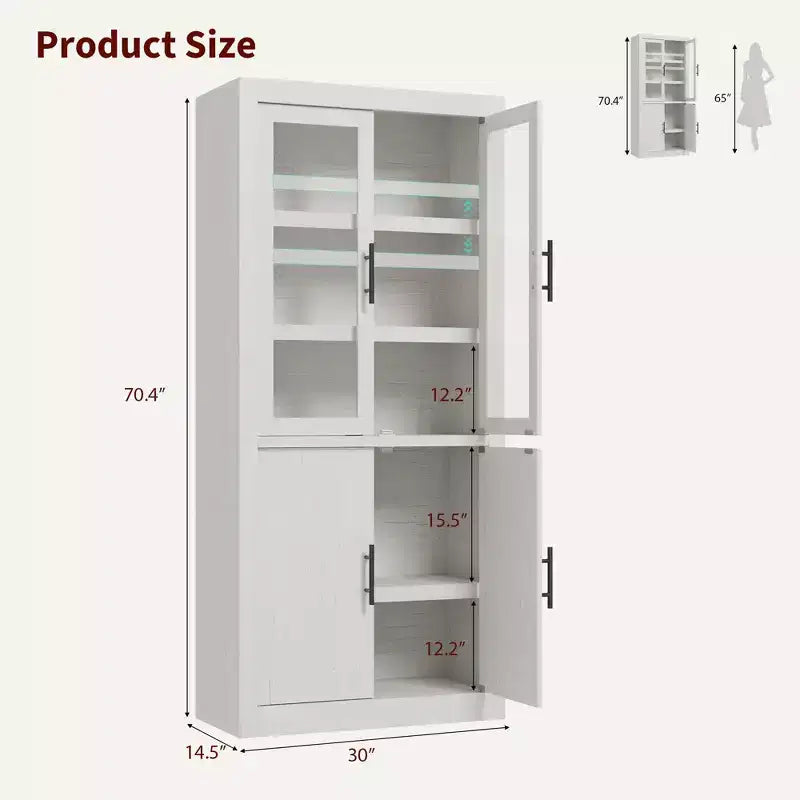 Grand garde-manger de cuisine en bois, armoire de rangement alimentaire autonome de style ferme avec 4 portes magnétiques, étagères réglables, grand rangement