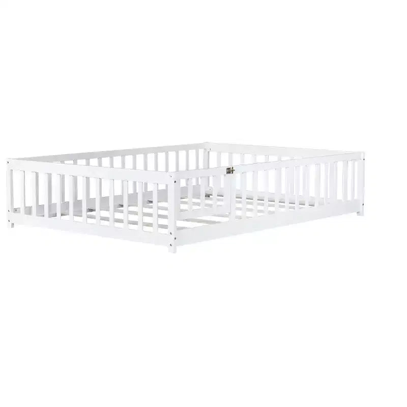 Lit au sol pleine grandeur Luxystar avec clôture et porte pour chambre d'enfant